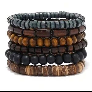 6pc Men's Bracelets Beaded Layered Stacked New F29‎